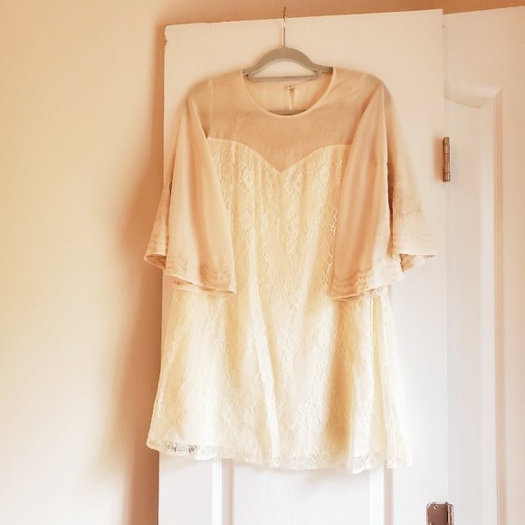 70s Style Ivory Lace/Chiffon Embroidered Dress - Picture 1 of 3